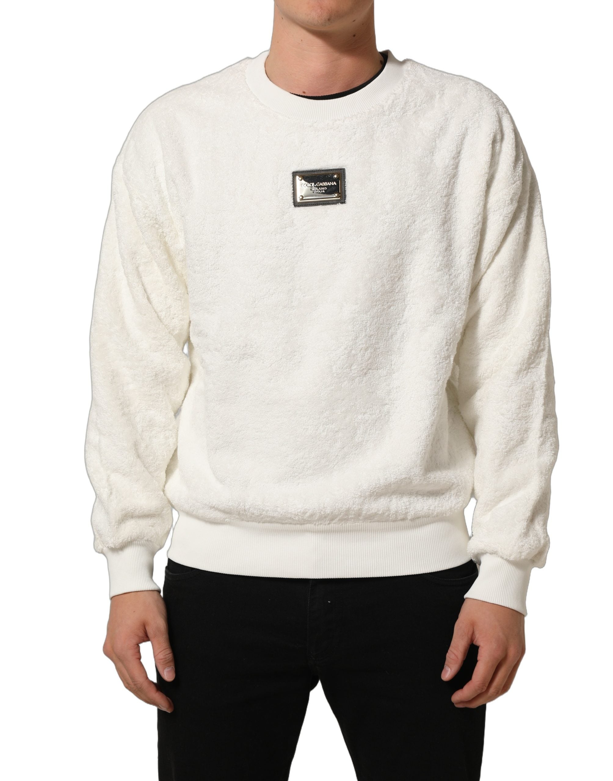 Dolce & Gabbana White LogoPlaque CrewNeck Sweatshirt Sweater