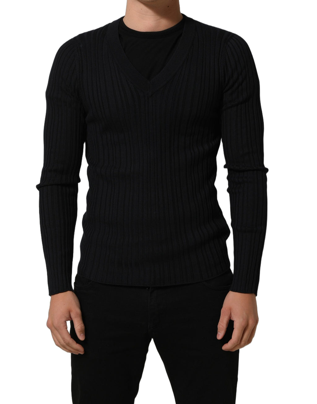 Dolce & Gabbana Black Silk Blend V-neck Pullover Men Sweater
