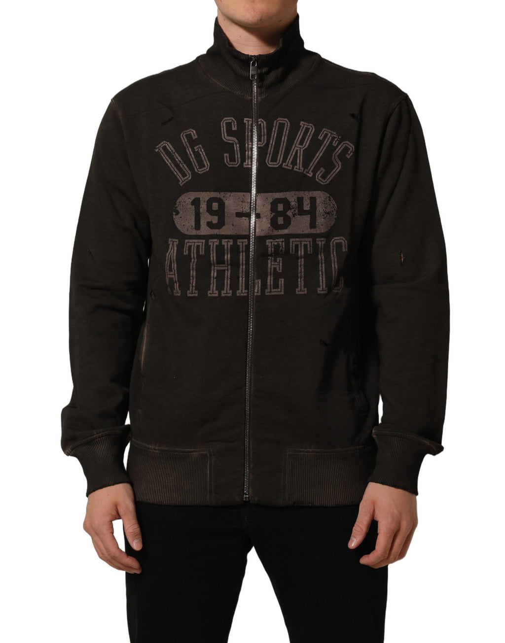 Dolce & Gabbana Brown Logo Print Full Zip Sweatshirt Sweater