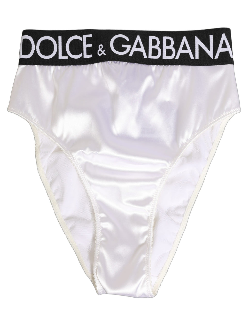 Dolce & Gabbana White Satin High-Waist Brief Logo Women Underwear