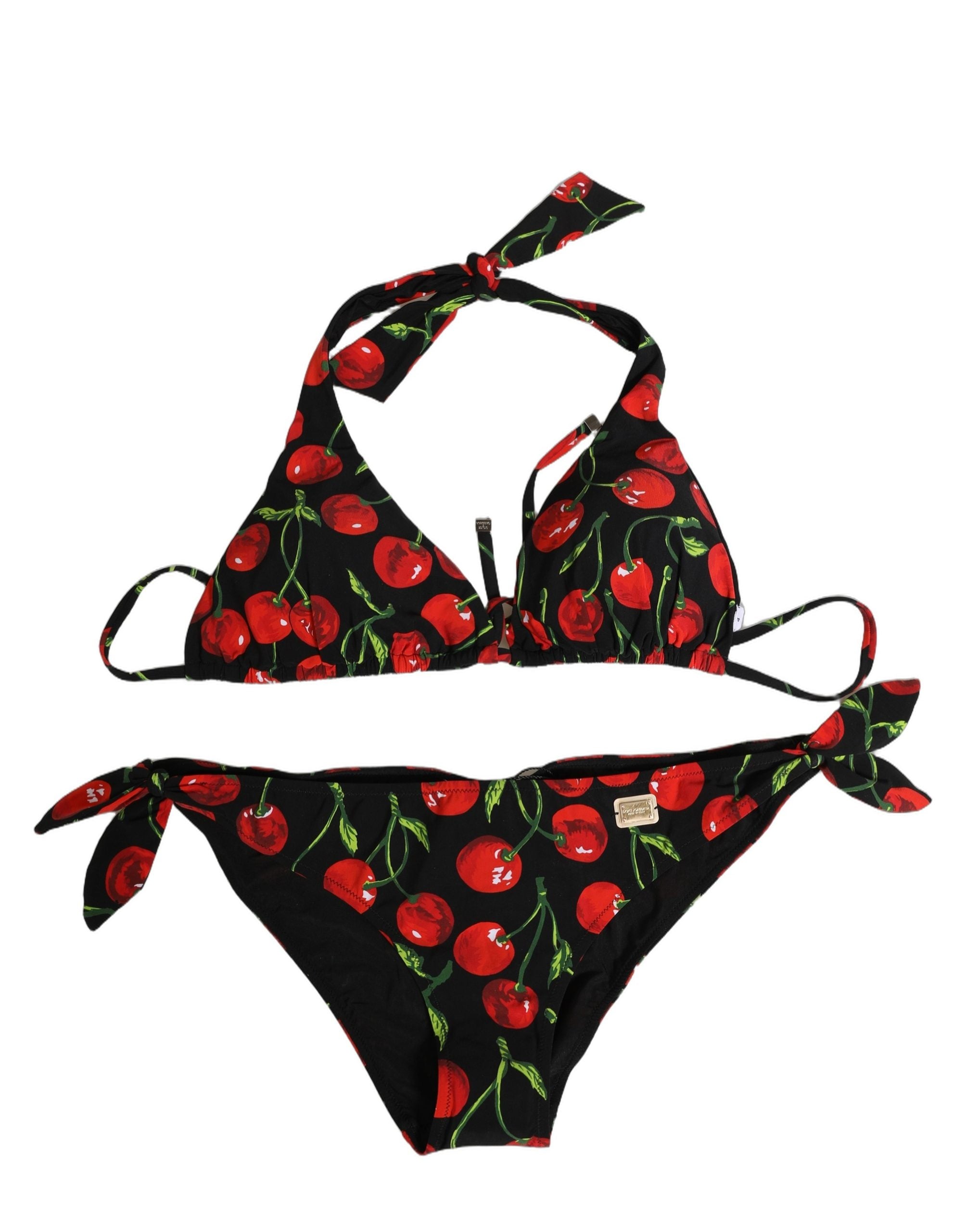 Bikini de nailon estampado de cerezas negras de dos piezas de Dolce & Gabbana
