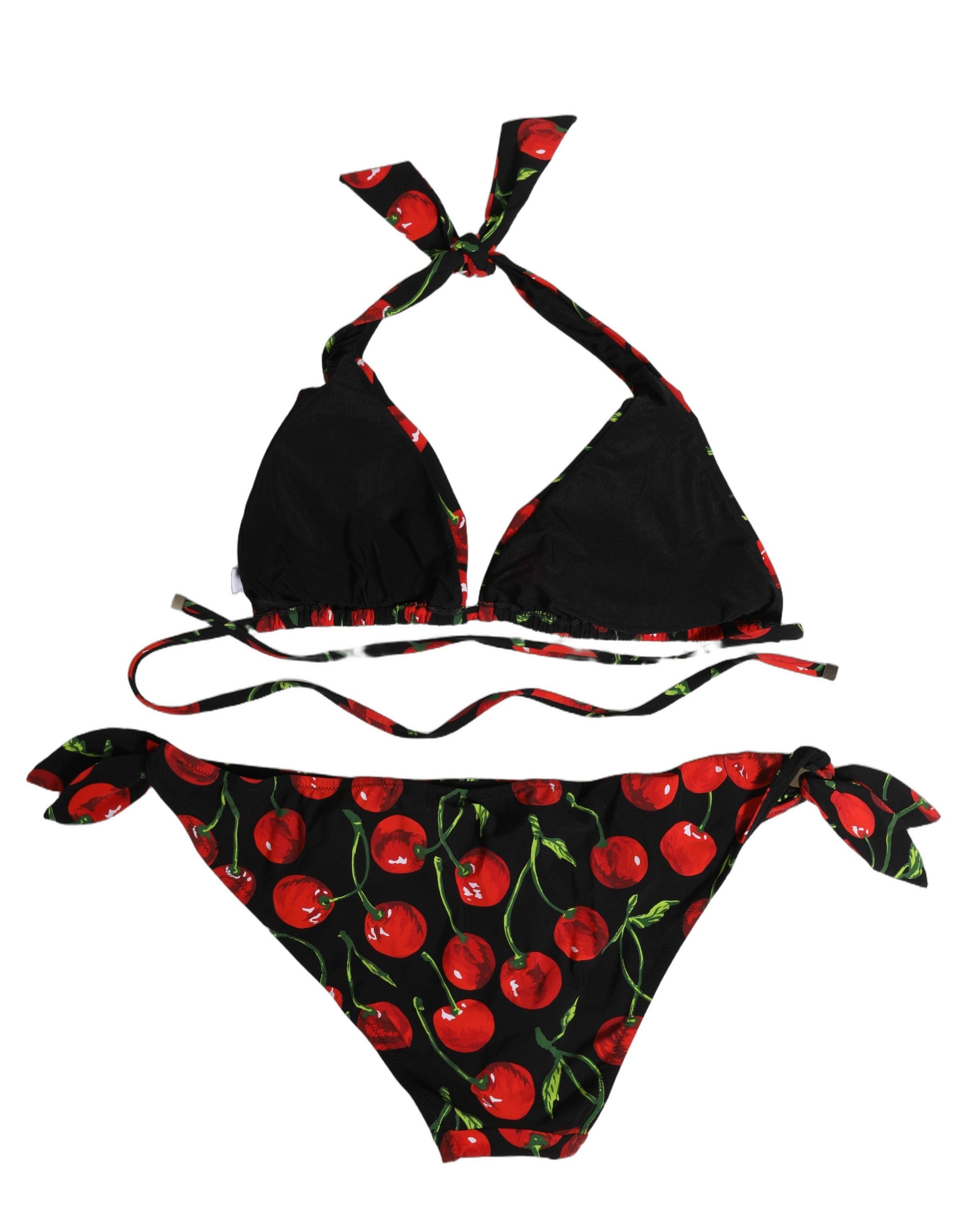 Bikini de nailon estampado de cerezas negras de dos piezas de Dolce & Gabbana
