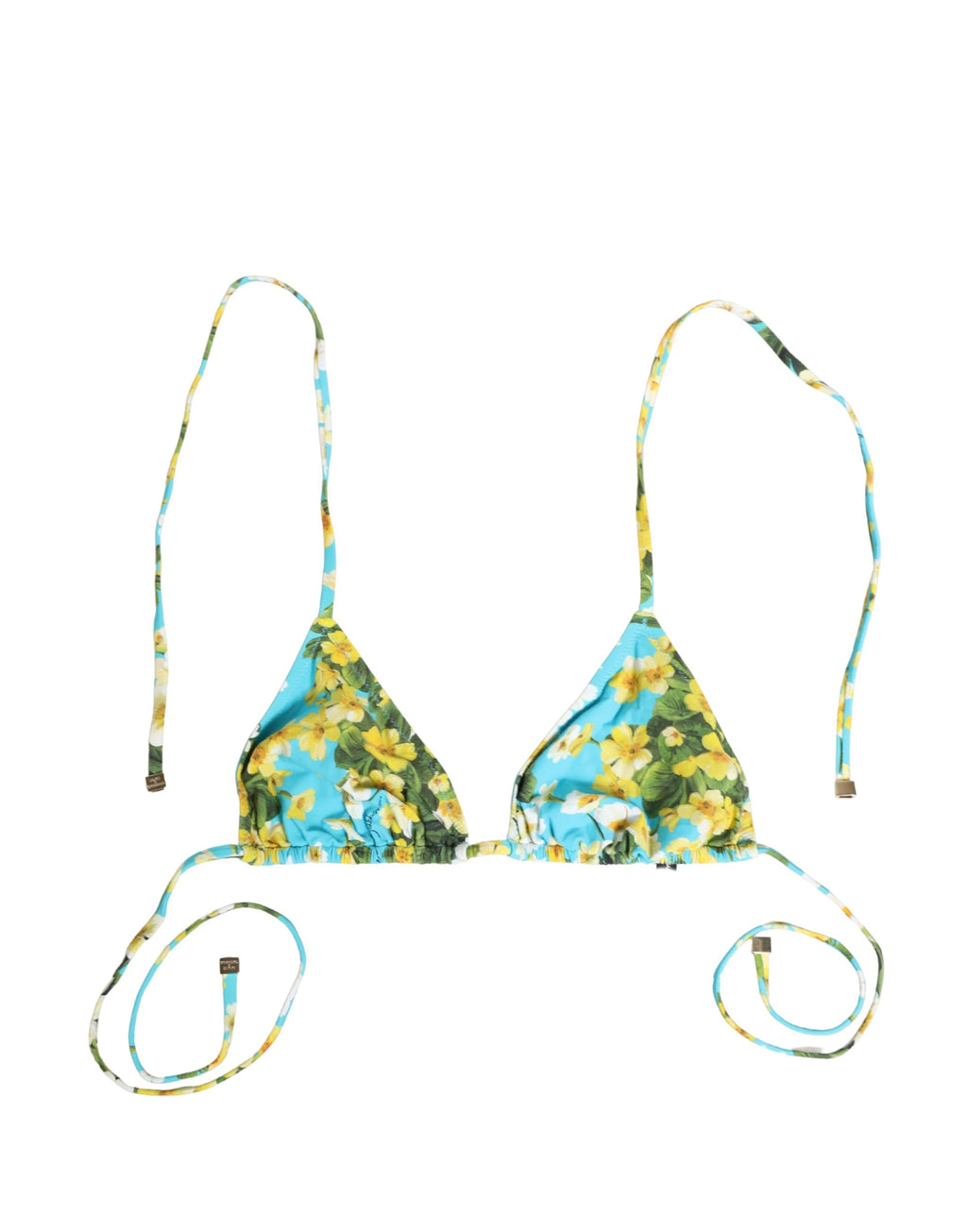 Dolce & Gabbana Blue Floral Print Nylon Halter Bikini Top Swimwear