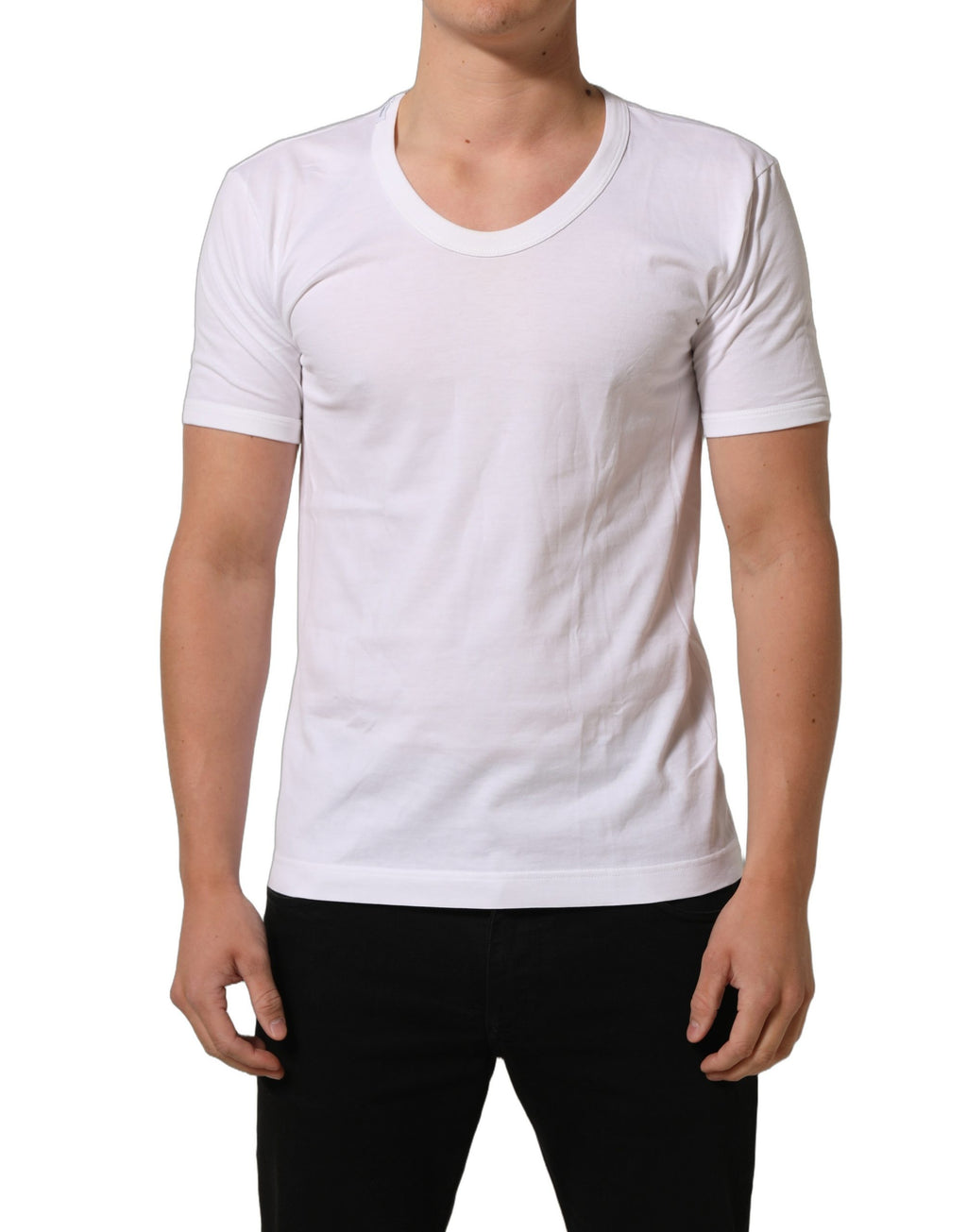 Dolce & Gabbana White Cotton Short Sleeve Round Neck T-shirt