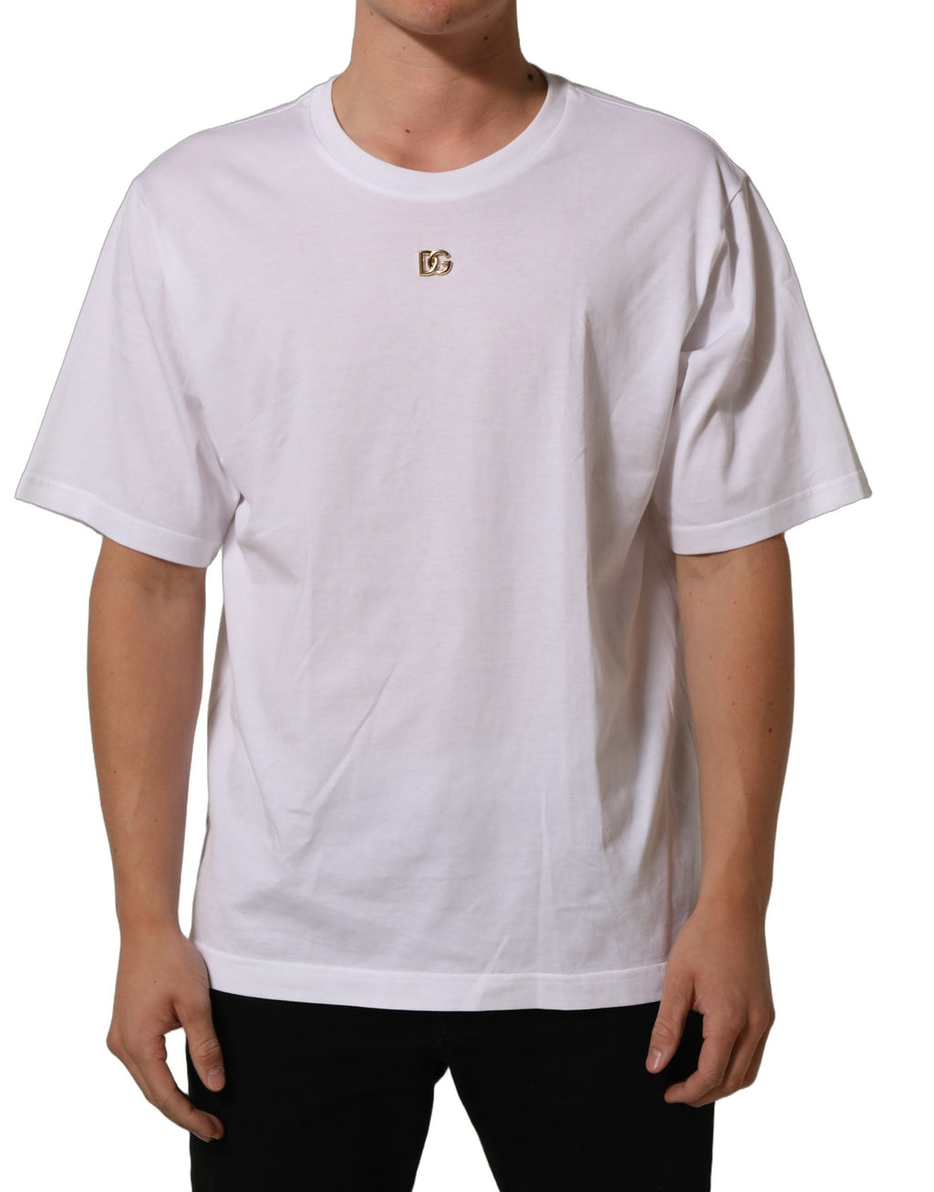 Dolce & Gabbana White Metal DG Logo Short Sleeves T-shirt