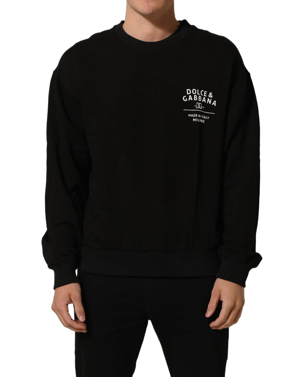 Dolce & Gabbana Black Cotton Logo Print Sweatshirt Sweater