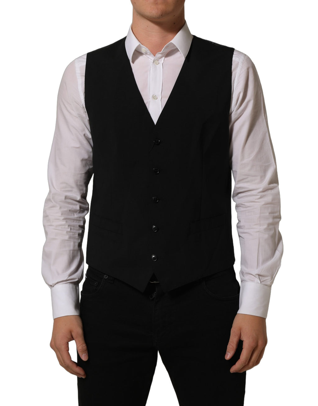 Dolce & Gabbana Black Wool Stretch Waistcoat Formal Dress Vest