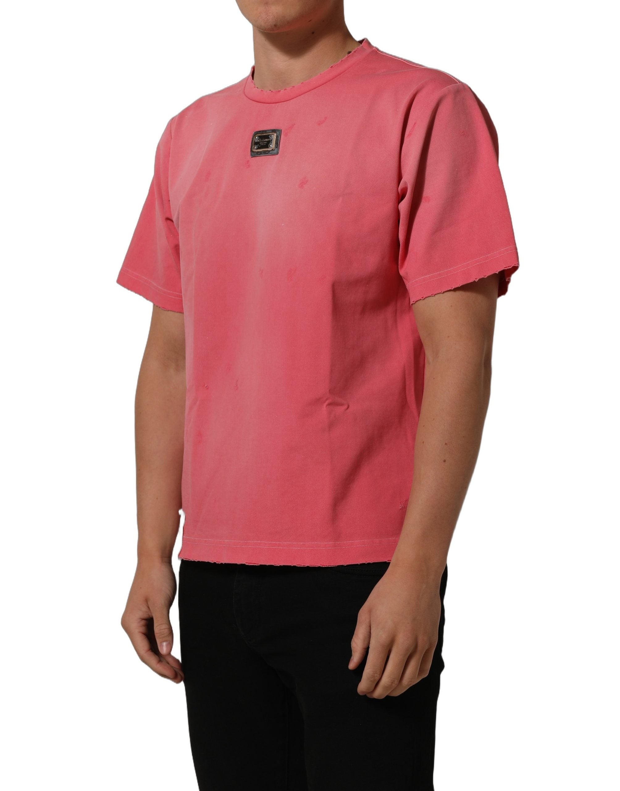 Camiseta Dolce & Gabbana rosa de cuello redondo Re-Edition con efecto desgastado