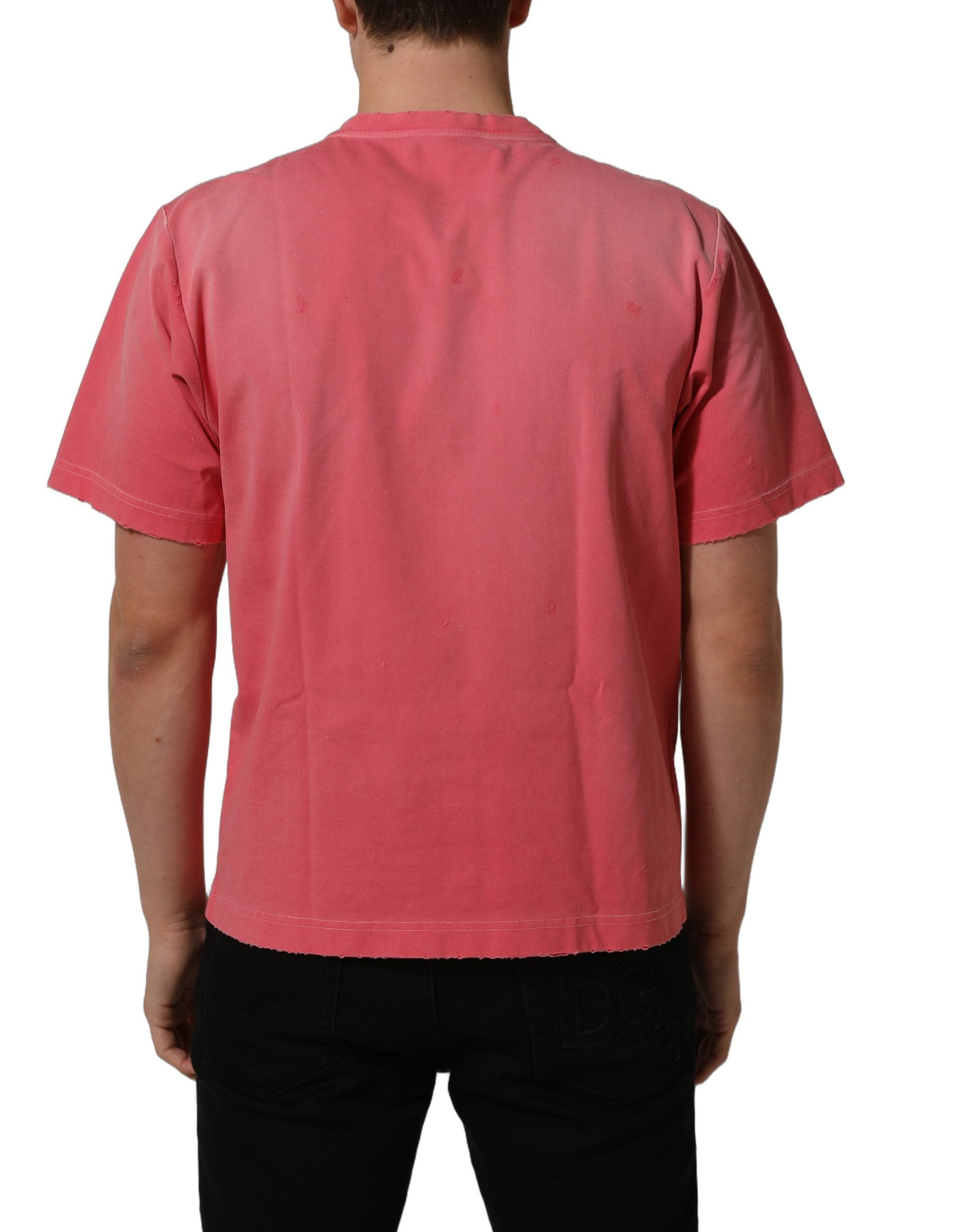 Camiseta Dolce & Gabbana rosa de cuello redondo Re-Edition con efecto desgastado