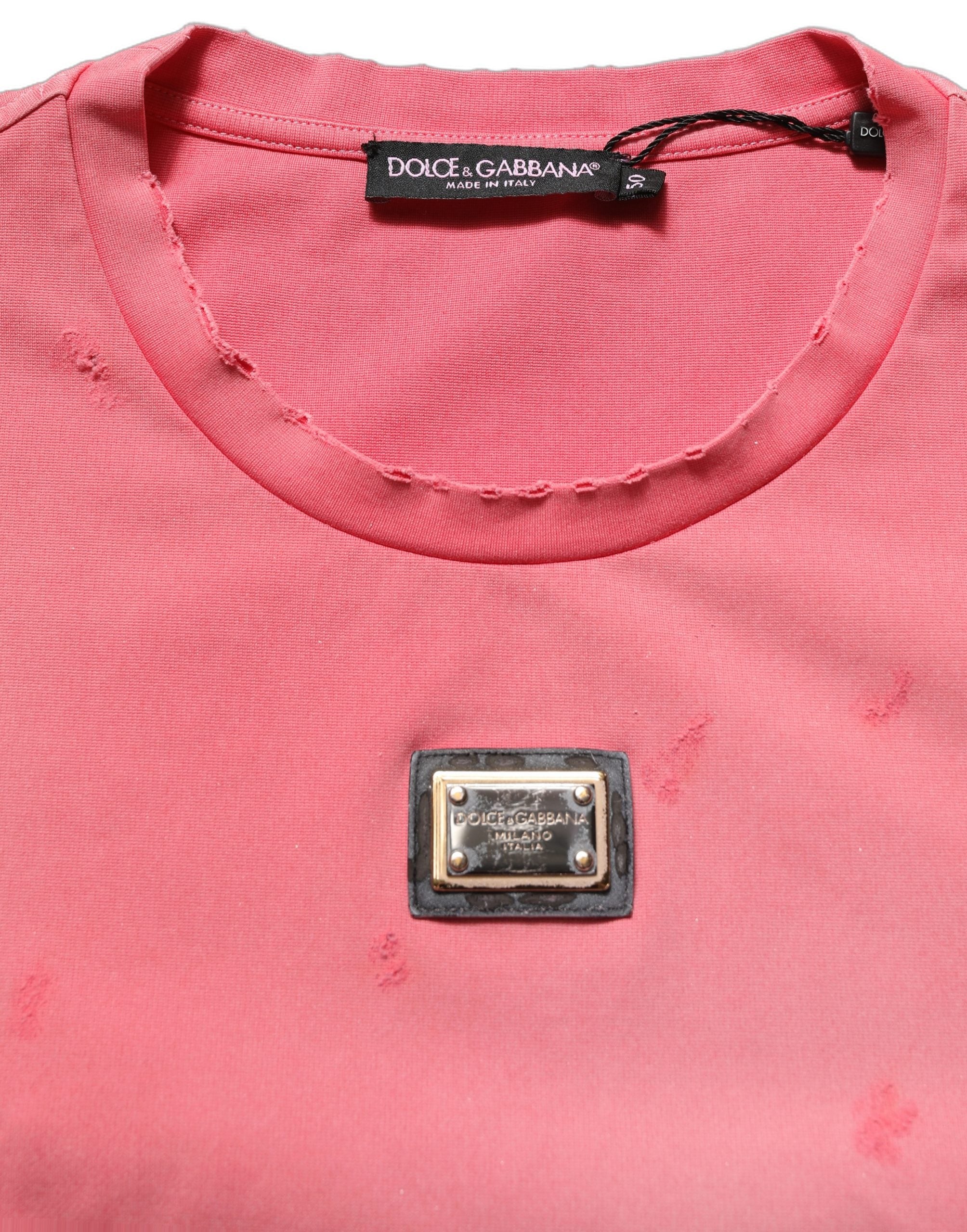 Camiseta Dolce & Gabbana rosa de cuello redondo Re-Edition con efecto desgastado