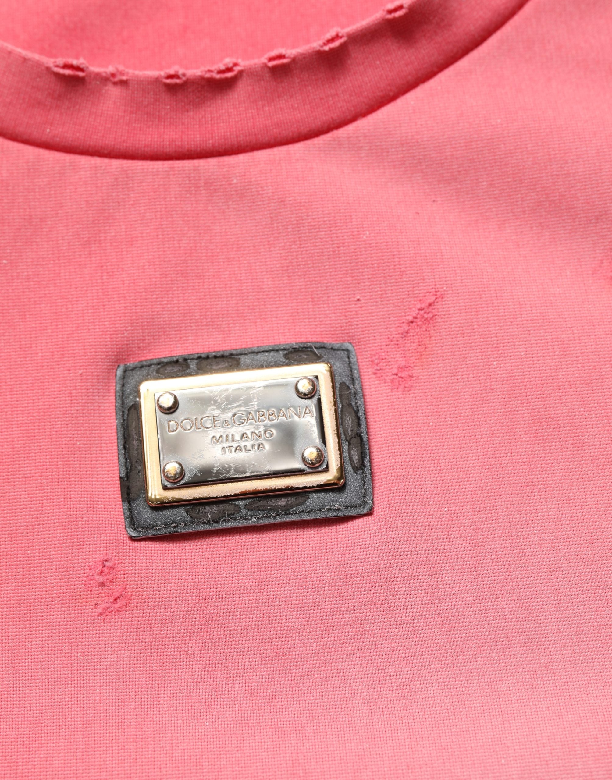 Camiseta Dolce & Gabbana rosa de cuello redondo Re-Edition con efecto desgastado