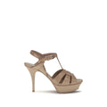 Sandalias Saint Laurent de Piel de Becerro Beige con Tacón de Aguja Bos Taurus