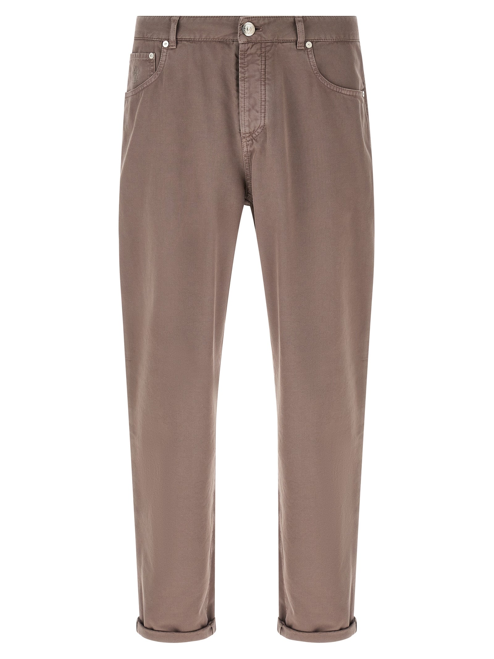 Pantalones informales de algodón marrón Brunello Cucinelli