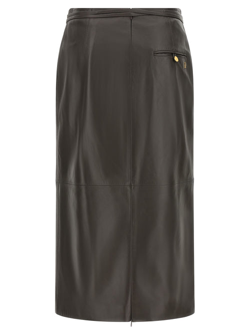 Jupe midi en cuir d'agneau marron Alberta Ferretti