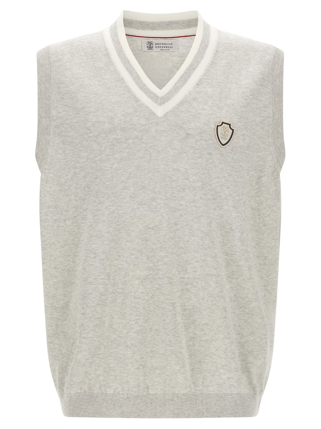 Brunello Cucinelli Gray Cotton Sleeveles Sweater