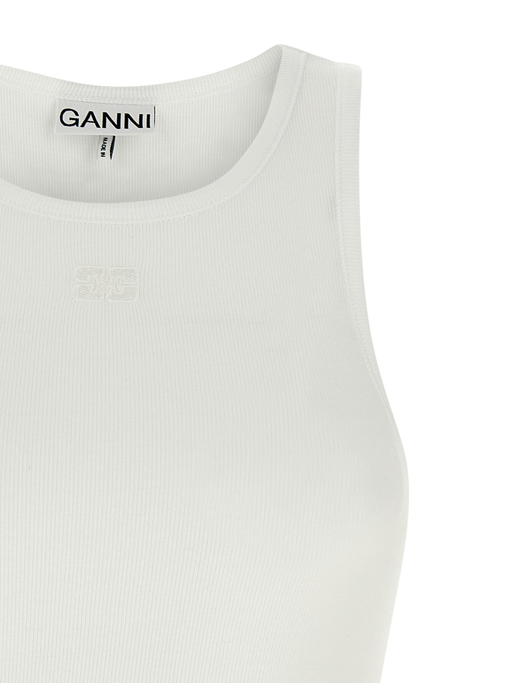 Ganni White Organic Cotton Sleeveles T-Shirt