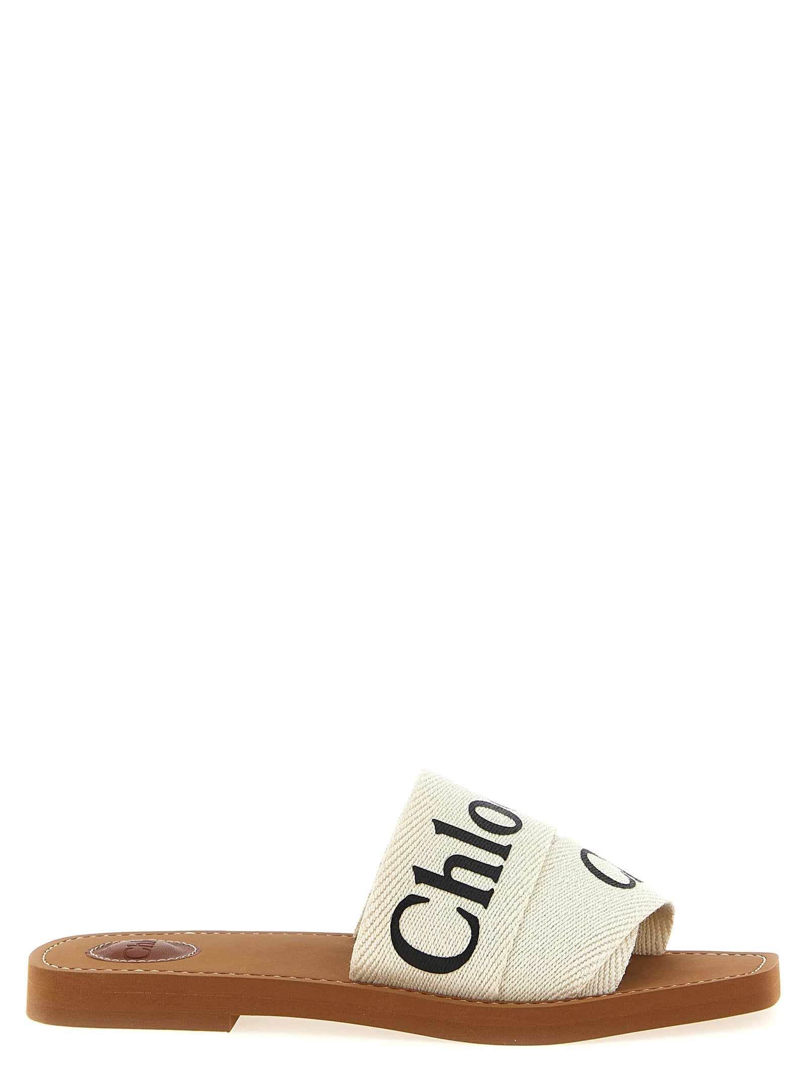 Chloé White Linen Flat Sandals