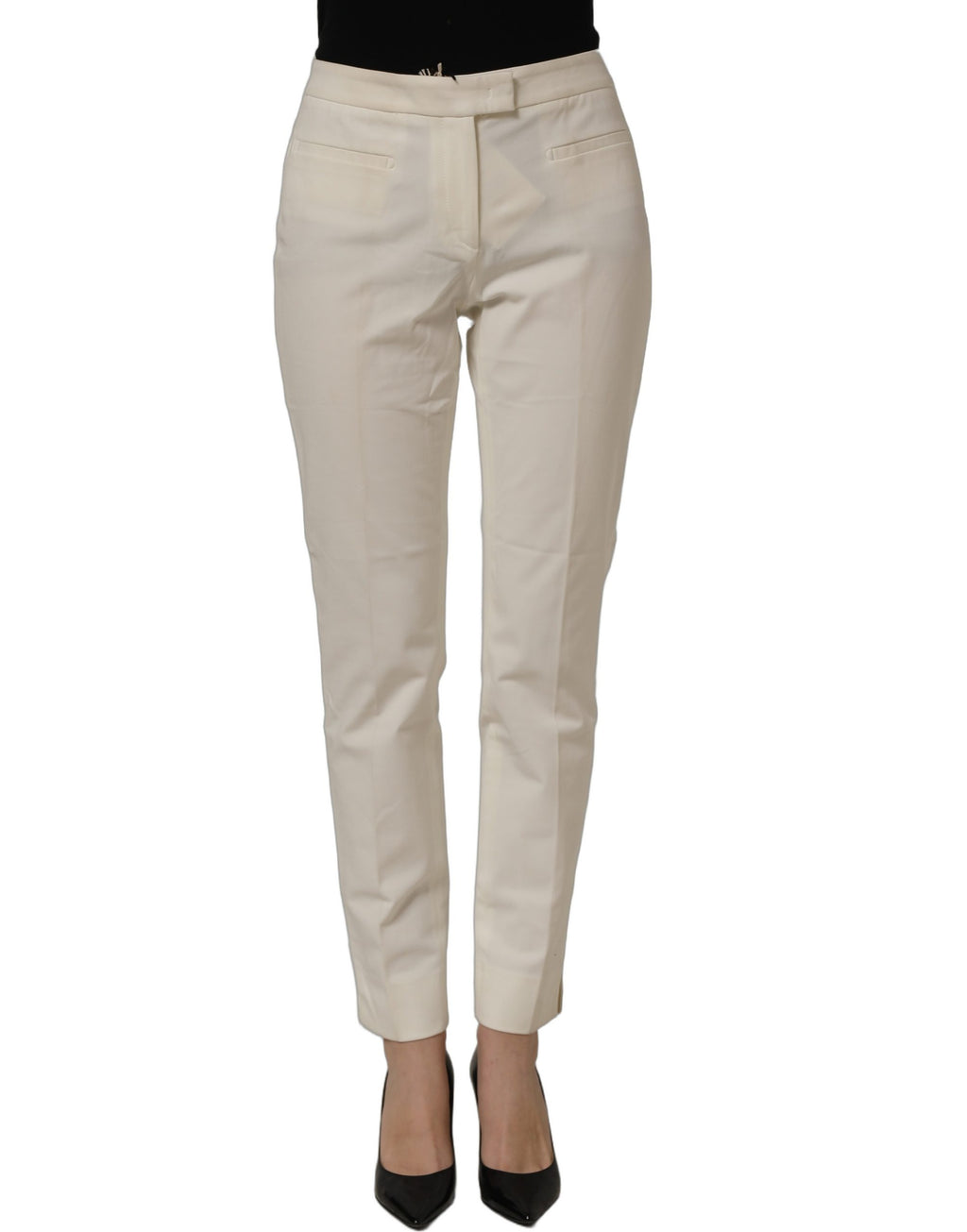 Peserico Off White MidWaist Tapered Women Chino Trouser Pants