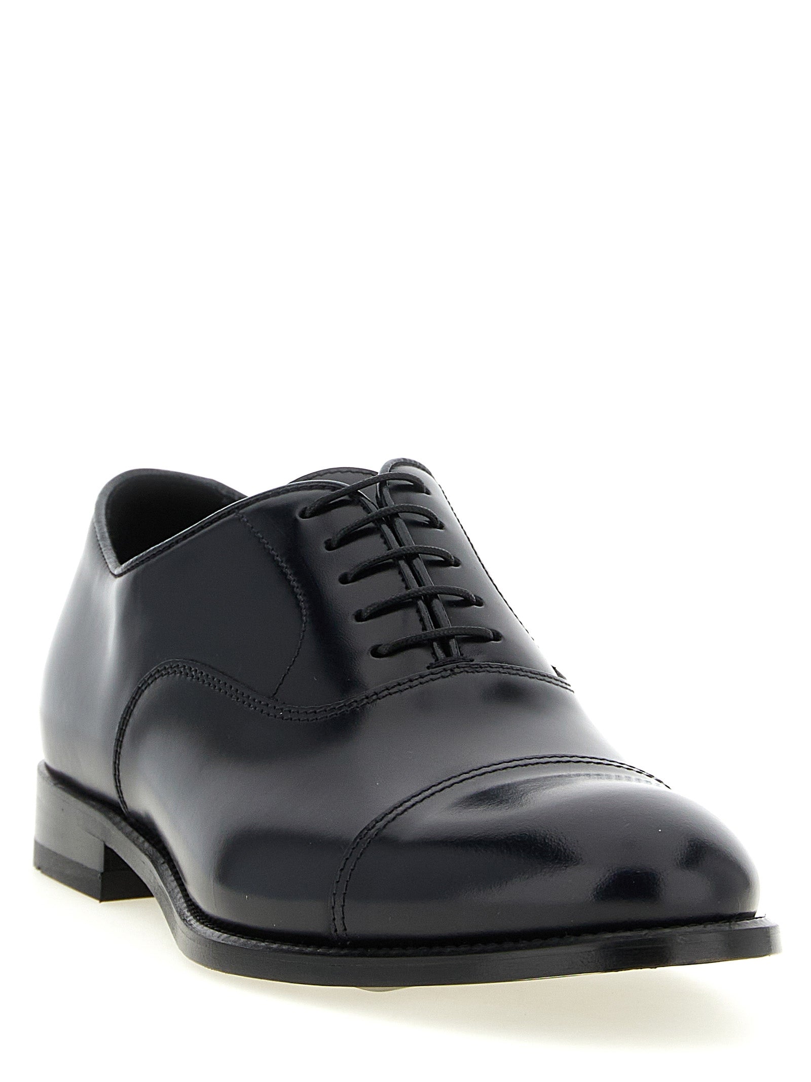 Doucal's Black Lamb Leather Oxfords And Derbies