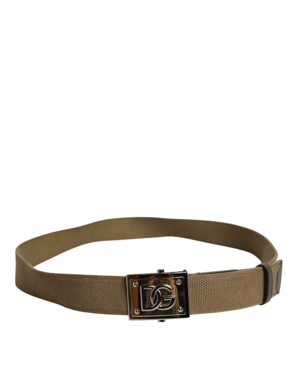 Dolce & Gabbana Men Military Green DG Logo Plaque Buckle Belt