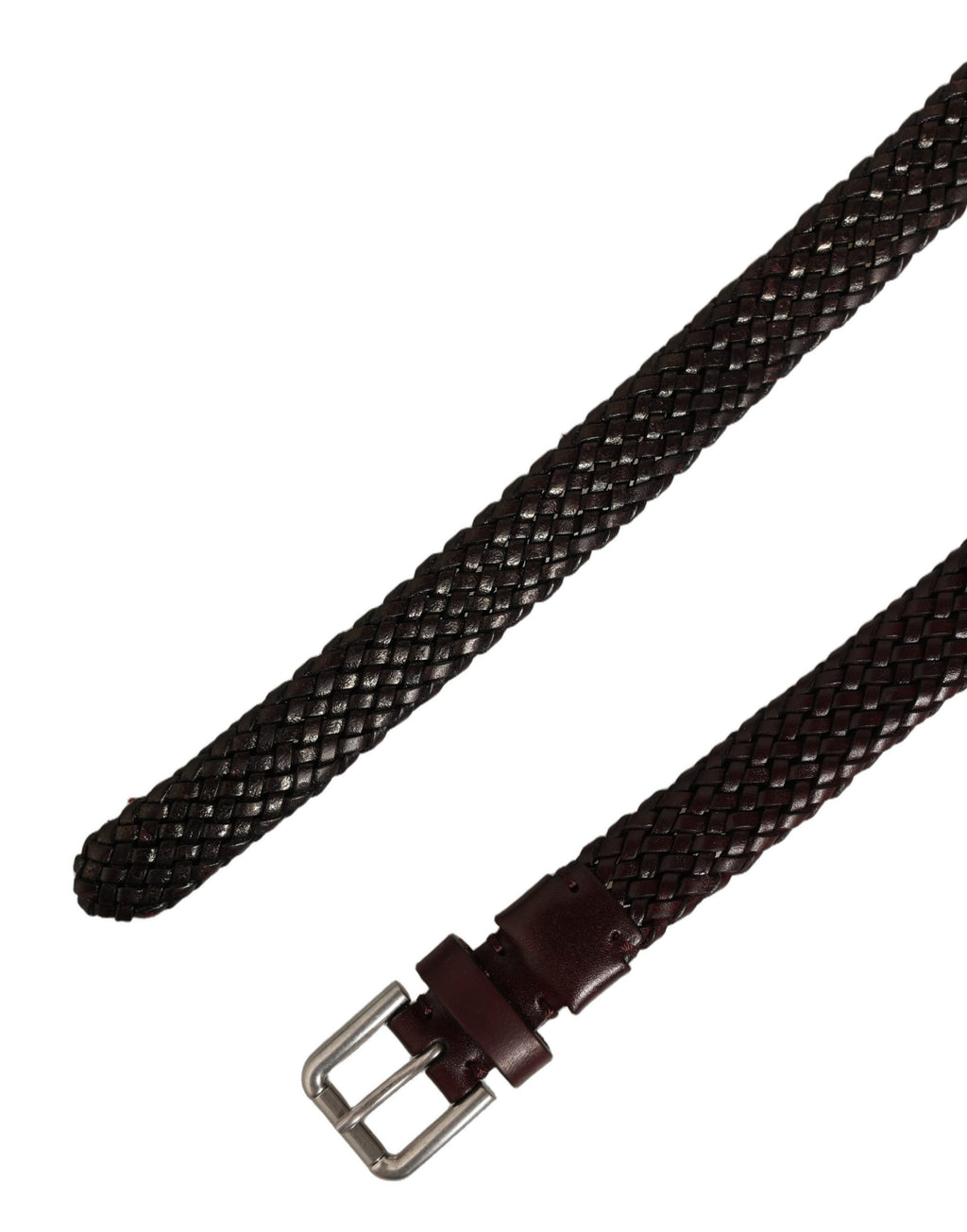 Dolce & Gabbana Dark Brown Woven Leather Metal Buckle Belt