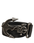 Dolce & Gabbana Black Leather Anchor Logo Metal Buckle Belt