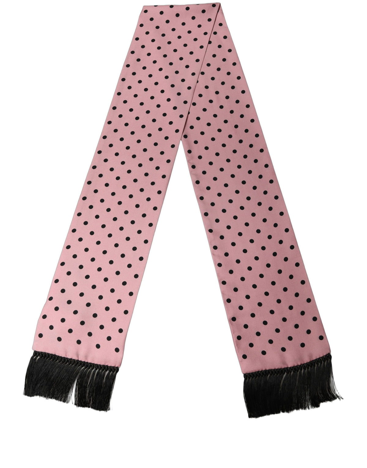 Dolce & Gabbana Pink Polka Dot Silk Fringed Lace Stole Scarf