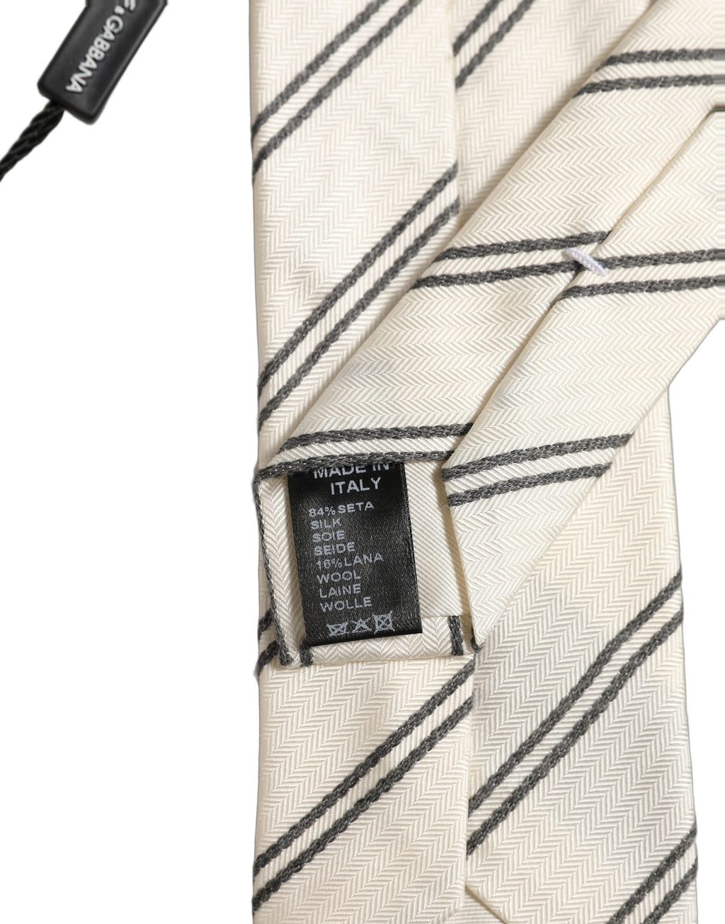 Dolce & Gabbana Men Off White Silk Stripes Adjustable Tied Necktie Tie