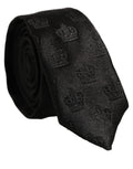 Dolce & Gabbana Men Black Crown Pattern Silk Adjustable Tied Necktie Tie