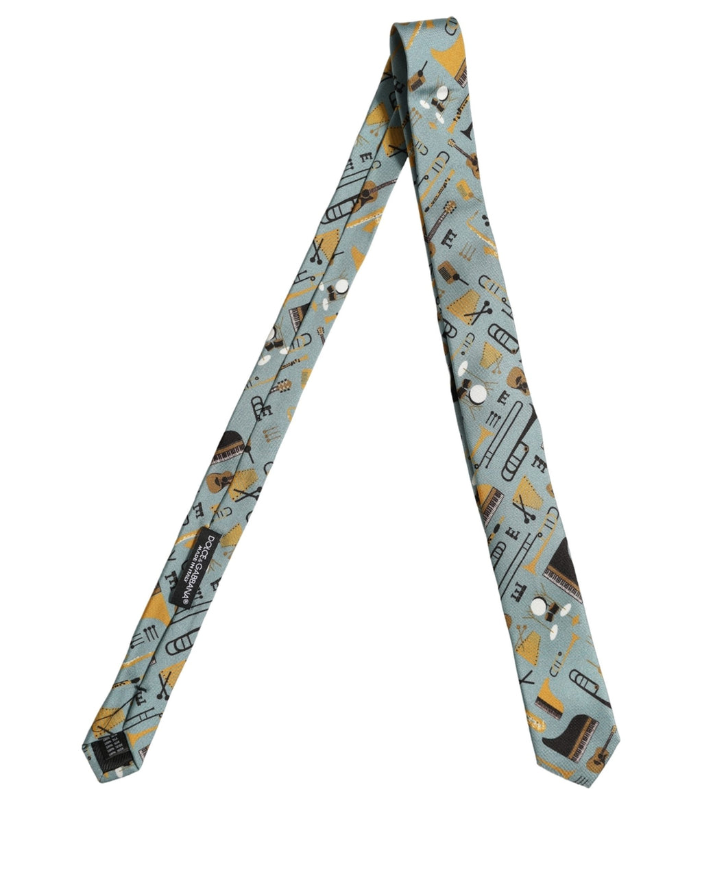 Dolce & Gabbana Light Blue Instruments Adjustable Tied Men Necktie Tie