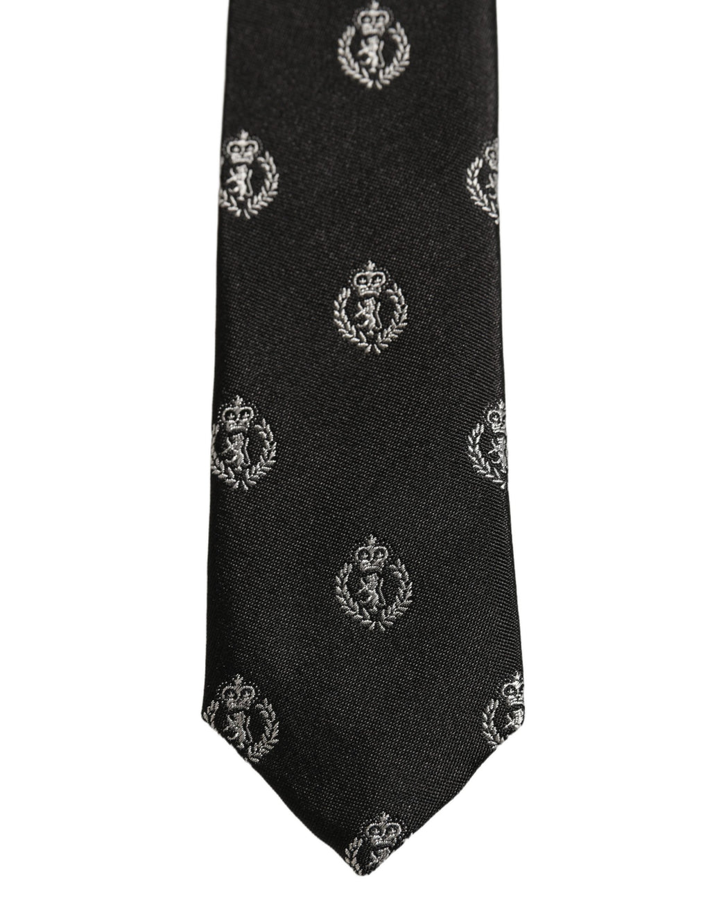 Dolce & Gabbana Black Crest Emblem Silk Adjustable Necktie Accessory Tie