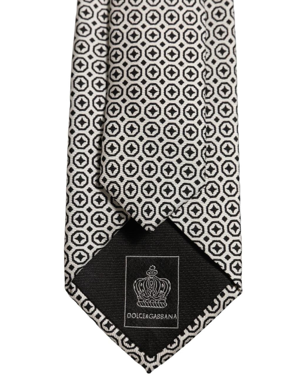 Dolce & Gabbana Black White Geometric Adjustable Necktie Accessory Tie