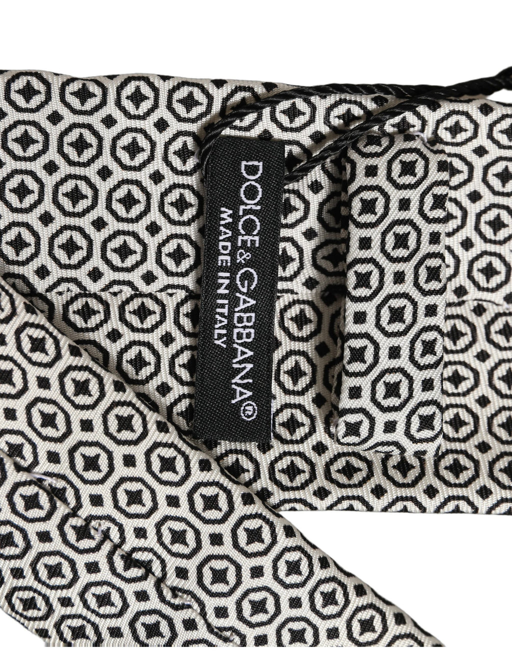 Dolce & Gabbana Black White Geometric Adjustable Necktie Accessory Tie
