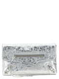 Balenciaga Silver Lamb Leather Clutch Bag