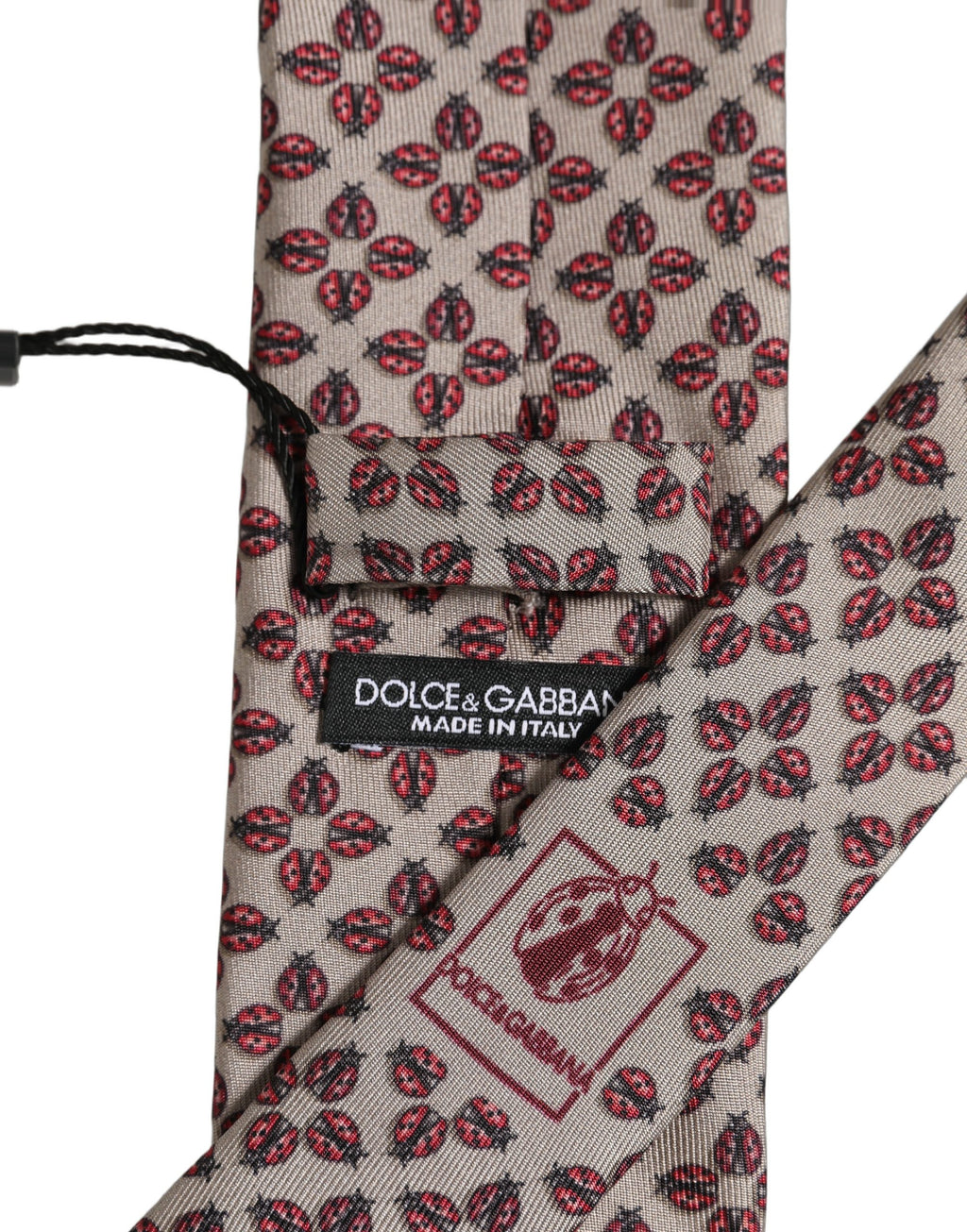 Dolce & Gabbana Beige Lady Bug Silk Adjustable Necktie Men Accessory Tie