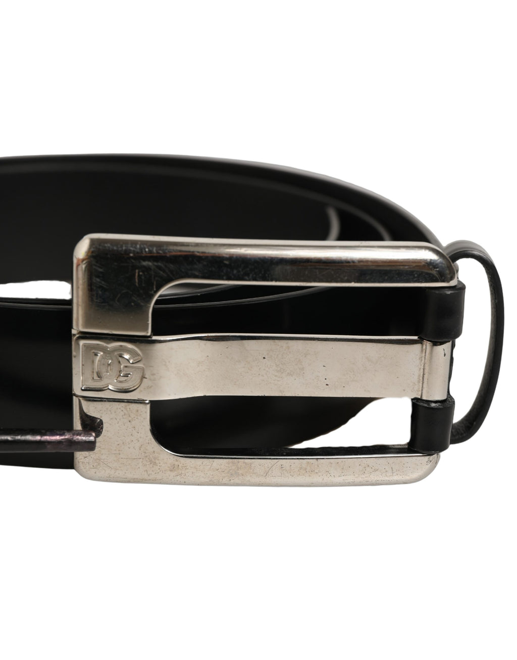 Dolce & Gabbana Black Leather Silver Tone Metal Buckle Belt