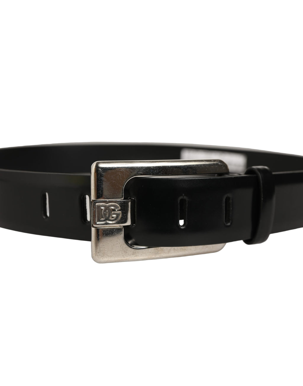 Dolce & Gabbana Black Leather Silver Tone Metal Buckle Belt