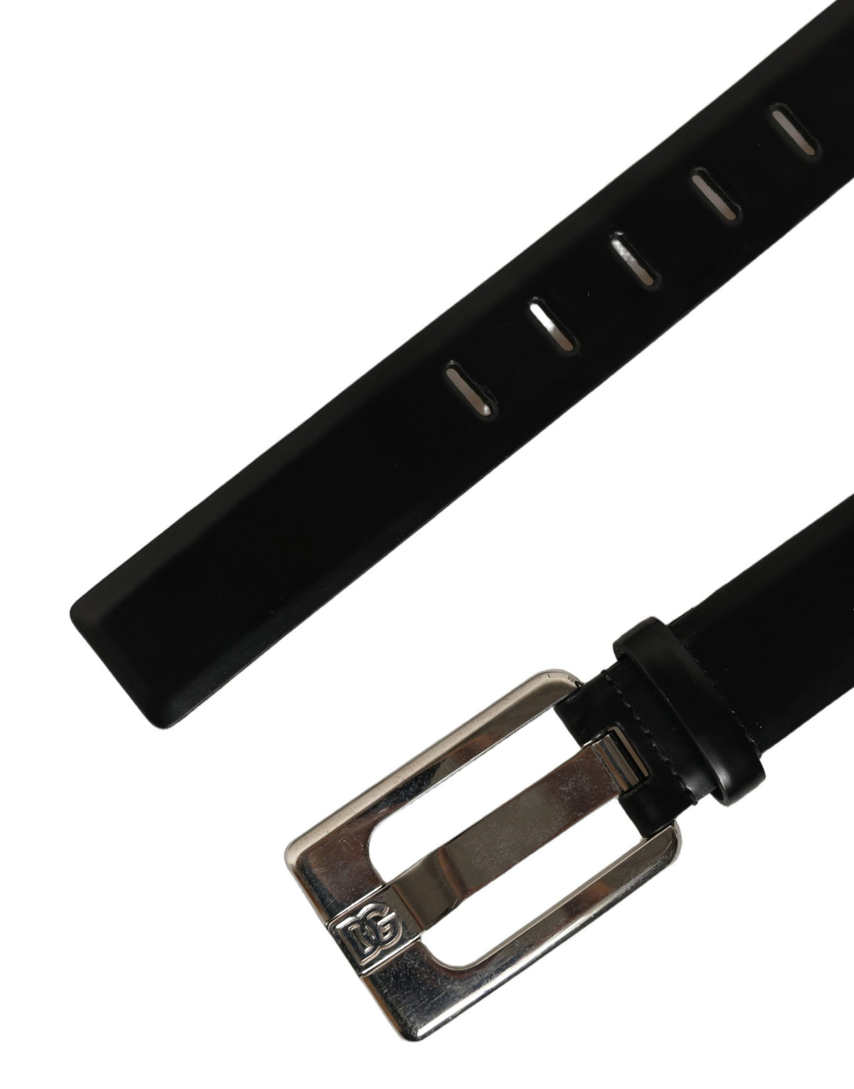 Dolce & Gabbana Black Leather Silver Tone Metal Buckle Belt