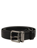 Dolce & Gabbana Black Leather Silver Tone Metal Buckle Belt