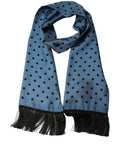 Dolce & Gabbana Blue Polka Dot Silk Fringed Lace Stole Scarf