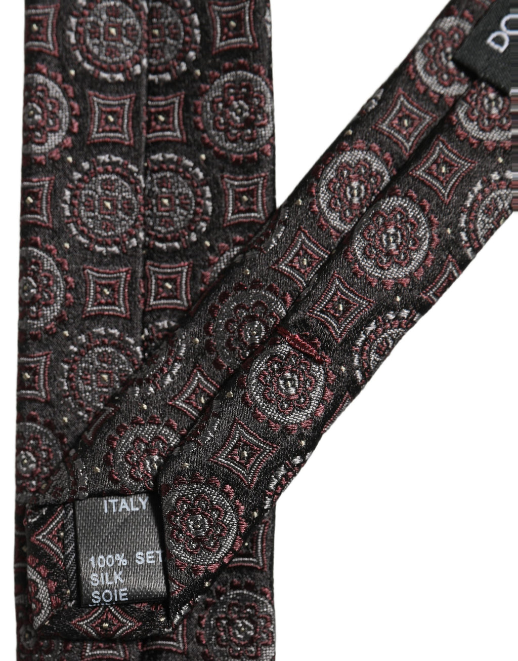 Dolce & Gabbana Dark Purple Geometric Adjustable Necktie Accessory Tie