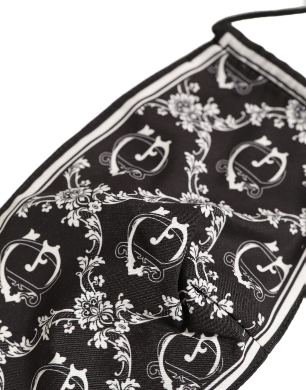 Dolce & Gabbana Black White Logo Baroque Elastic Ear Strap Face Mask