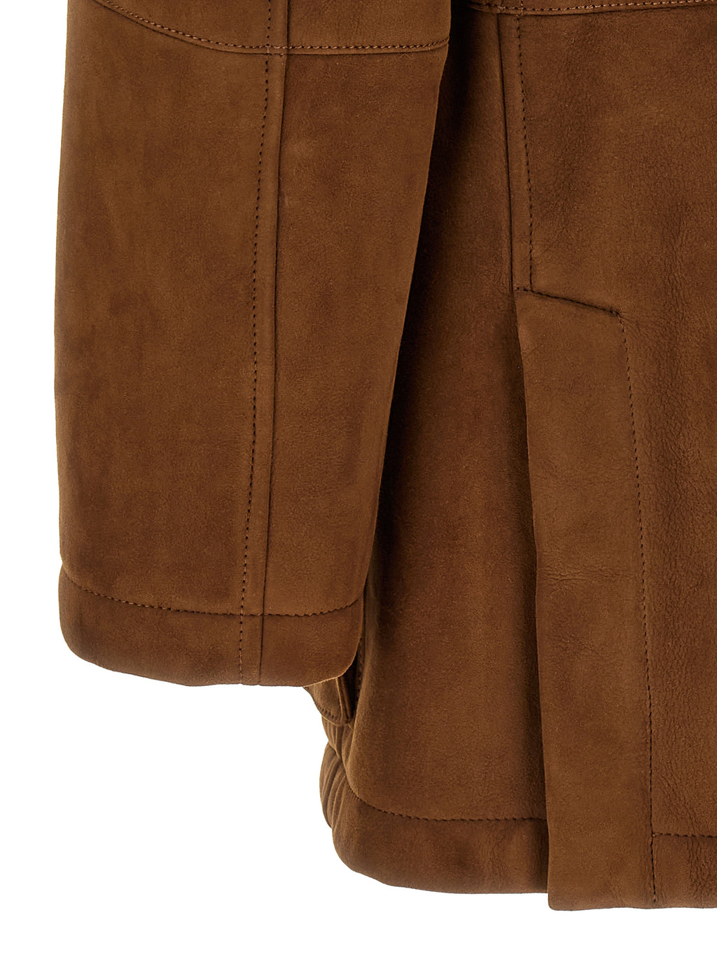 Brunello Cucinelli Brown Lamb Leather Leather Jacket