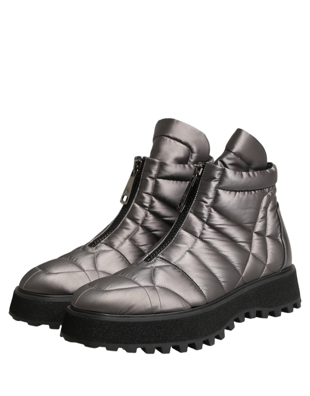 Dolce & Gabbana Silver Leather Quilted Men Ankle Boots Shoes
