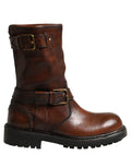 Dolce & Gabbana Brown Leather Mid Calf Biker Boots Shoes