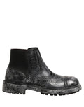 Dolce & Gabbana Black Gray Leather Ankle Chelsea Boots Shoes