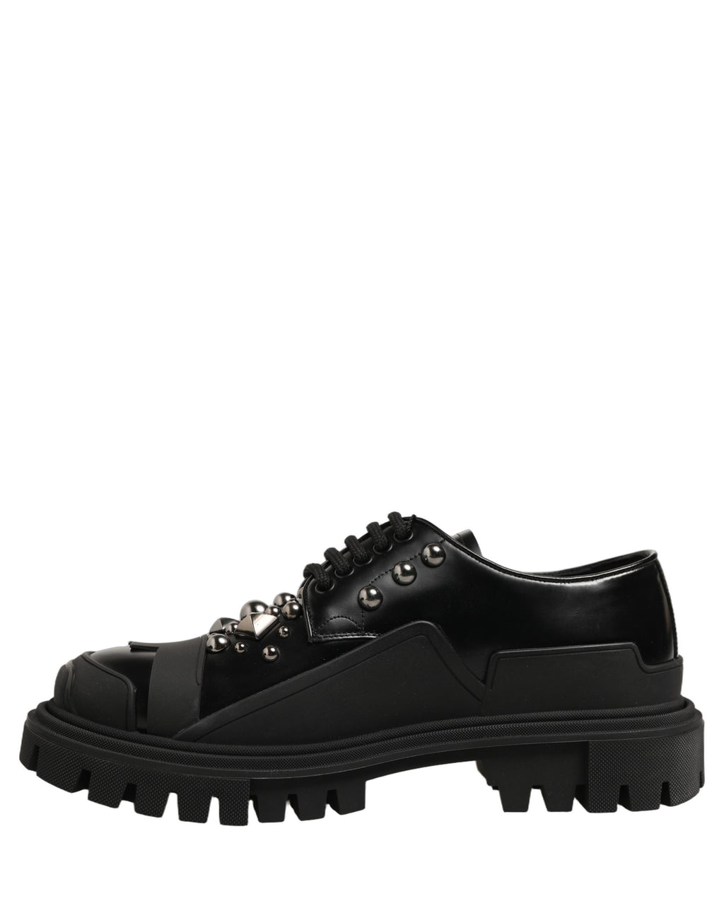 Dolce & Gabbana Black Calfskin Leather Trekking Derby Shoes