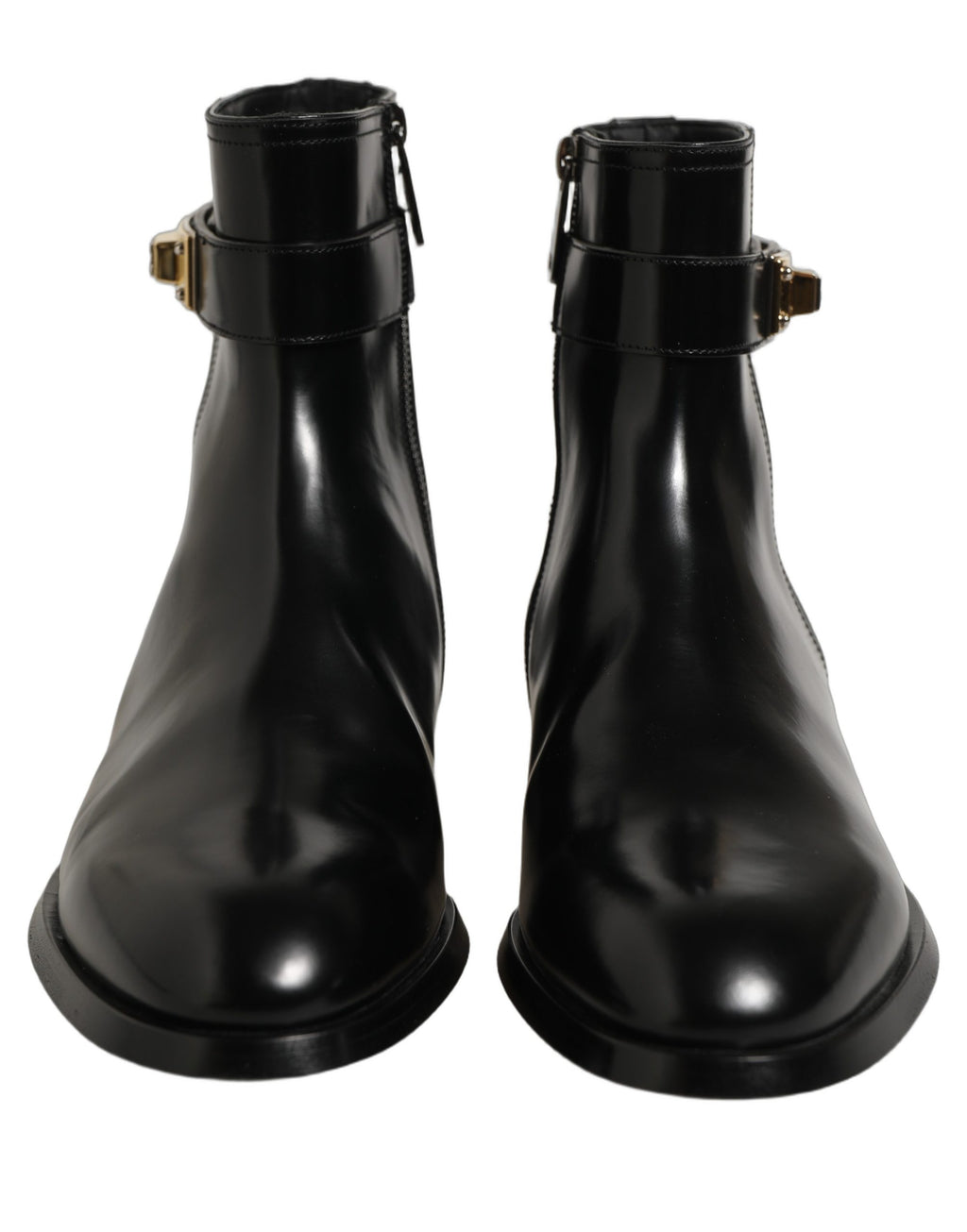 Dolce & Gabbana Black Leather Buckle Mid Calf Boots Shoes