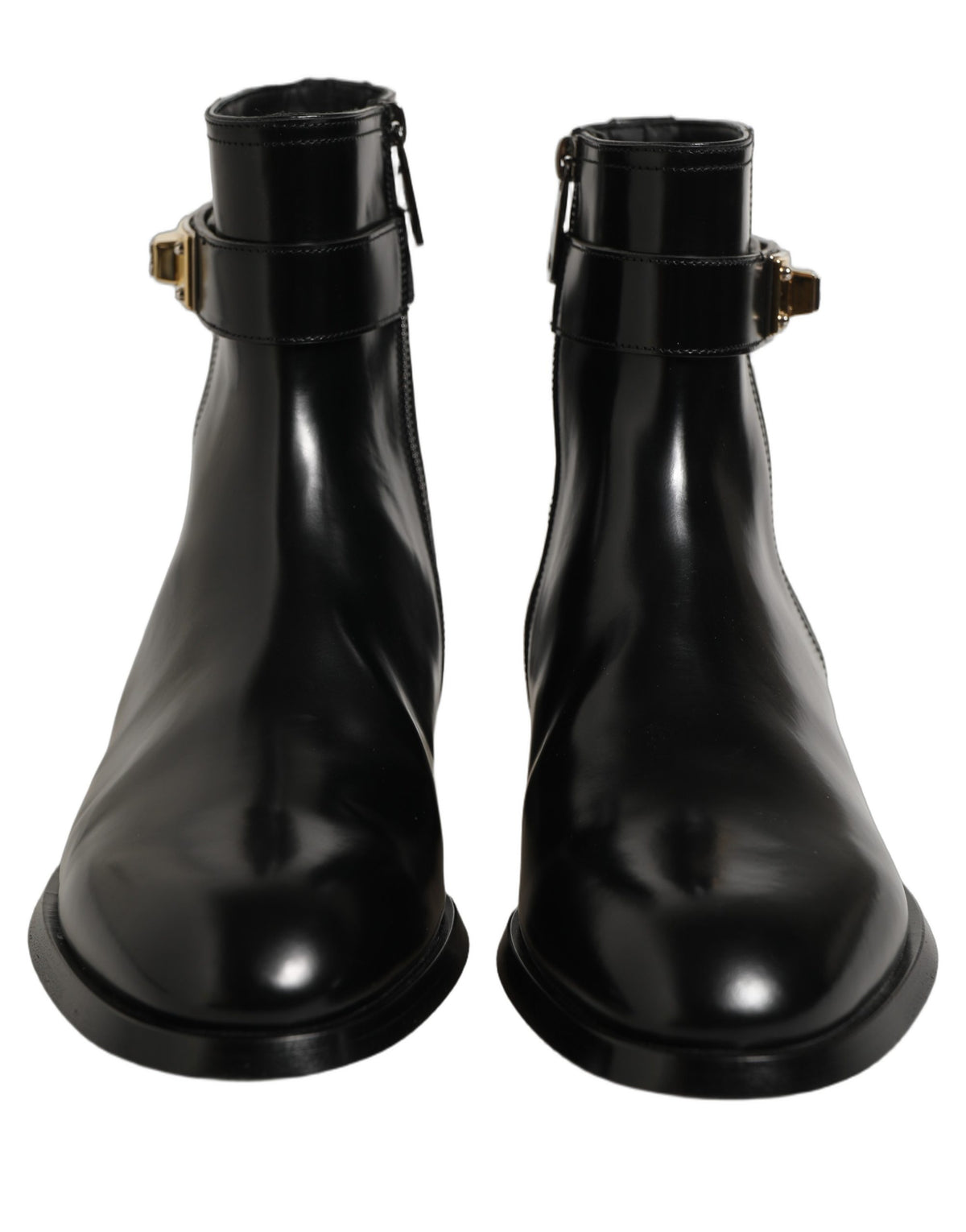 Dolce & Gabbana Black Leather Buckle Mid Calf Boots Shoes