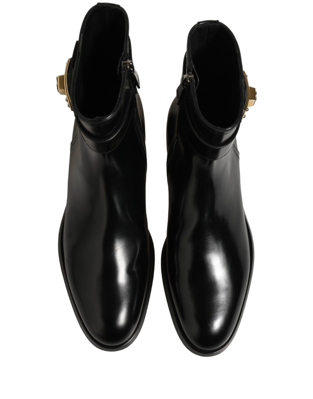 Dolce & Gabbana Black Leather Buckle Mid Calf Boots Shoes
